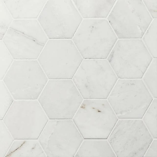 Glorious White 3" Hexagon 12x10.5 Brushed Mosaic