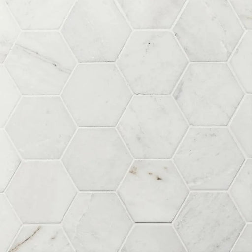 Glorious White 3" Hexagon 12x10.5 Brushed Mosaic