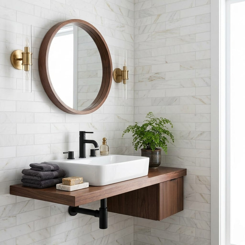 Glorious White 3x12 Brushed Marble Tile — Bathroom wall