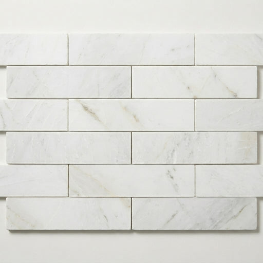 Glorious White 3x12 Brushed Marble Tile close-up