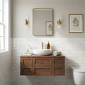 Glorious White 3x12 Brushed Marble Tile — Powder Room wainscot