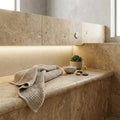 Gold Travertine Coping 12x24 Tumbled Bullnose 1.25 inch pool coping — Spa spa overhang edge