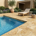 Gold Travertine Coping 12x24 Tumbled Bullnose 1.25 inch pool coping — Swimming Pool pool edge drop-face coping