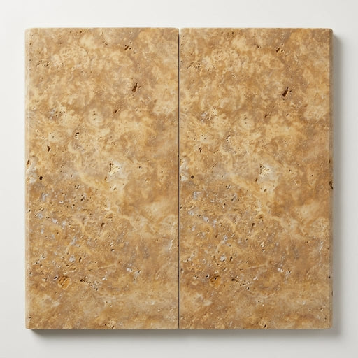 Gold Travertine Coping 12x24 Unfilled, Honed Bullnose 2 inch close-up