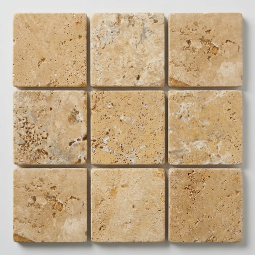 Gold Travertine Paver 12x12 Tumbled 1.25 inch close-up