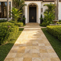 Gold Travertine Paver - Unfilled Brushed Chiseled 12x12 inch — Front Yard walkway