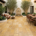 Gold Travertine Paver 12x24 Tumbled 2 inch — Courtyard paving