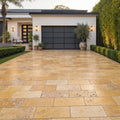 Gold Travertine Paver 12x24 Tumbled 2 inch — Front Yard driveway