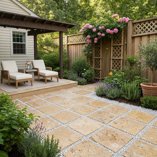 Gold Travertine Paver 16x16 Tumbled 1.25 inch — Backyard patio