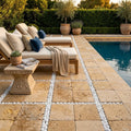Gold Travertine Paver 16x16 Tumbled 1.25 inch — Backyard pool deck