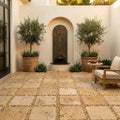 Gold Travertine Paver 16x16 Tumbled 1.25 inch — Courtyard paving