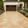 Gold Travertine Paver 6x12 Tumbled 1.25 inch — Front Yard driveway