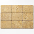 Gold Travertine Paver 6x12 Unfilled, Brushed Chiseled 1.25 inch close-up