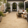 Gold Travertine Paver 6x12 Unfilled, Brushed Chiseled 1.25 inch — Courtyard paving