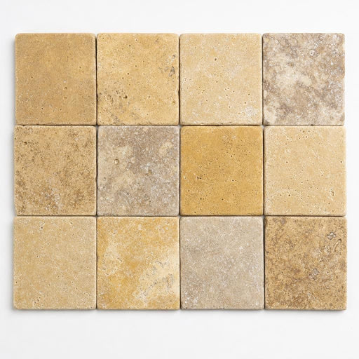 Gold Travertine Paver - Unfilled Brushed Chiseled 6x6 in 1.25 in close-up