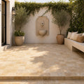 Gold Travertine Paver - Unfilled Brushed Chiseled 6x6 in 1.25 in — Courtyard paving