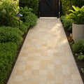 Gold Travertine Paver - Unfilled Brushed Chiseled 6x6 in 1.25 in — Garden path
