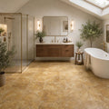 Gold Travertine Tile 12x12 Filled, Honed — Bathroom floor