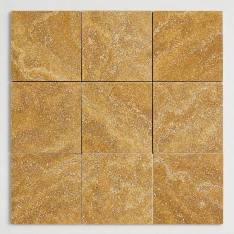 Gold Travertine Tile 12x12 Filled, Honed close-up