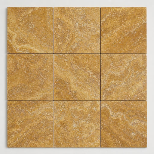 Gold Travertine Tile 12x12 Filled, Honed close-up