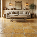 Gold Travertine Tile 16x16 Tumbled — Living Room floor