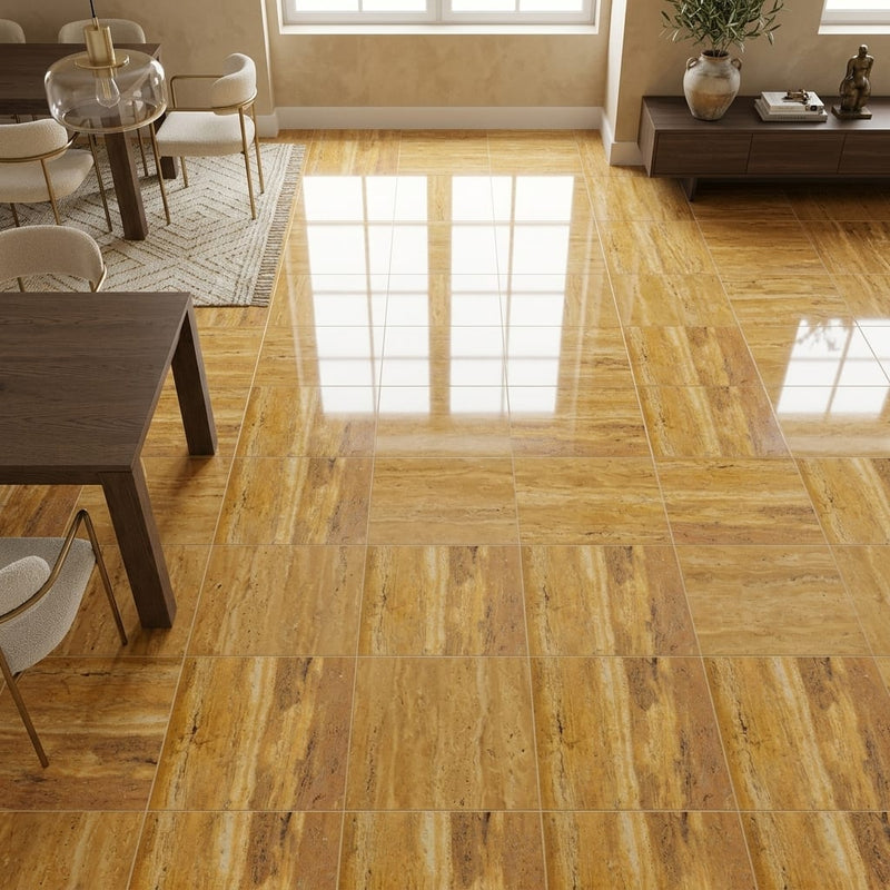 Gold Travertine Tile 18x18 Polished — Dining Room floor