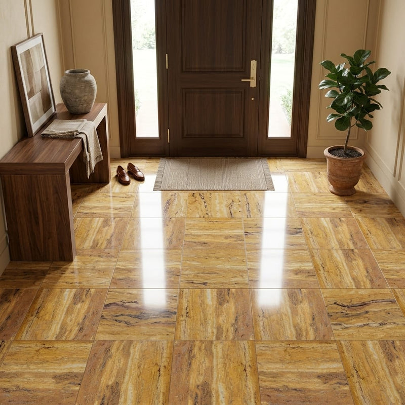 Gold Travertine Tile 18x18 Polished — Foyer floor