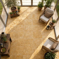 Gold Travertine Tile 18x18 Tumbled — Sunroom floor