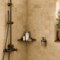 Gold Travertine Tile 3x6 Tumbled — Bathroom shower wall
