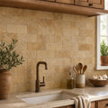Gold Travertine Tile 3x6 Tumbled — Kitchen backsplash