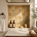 Gold Travertine Tile 4x4 Tumbled — Bathroom niche