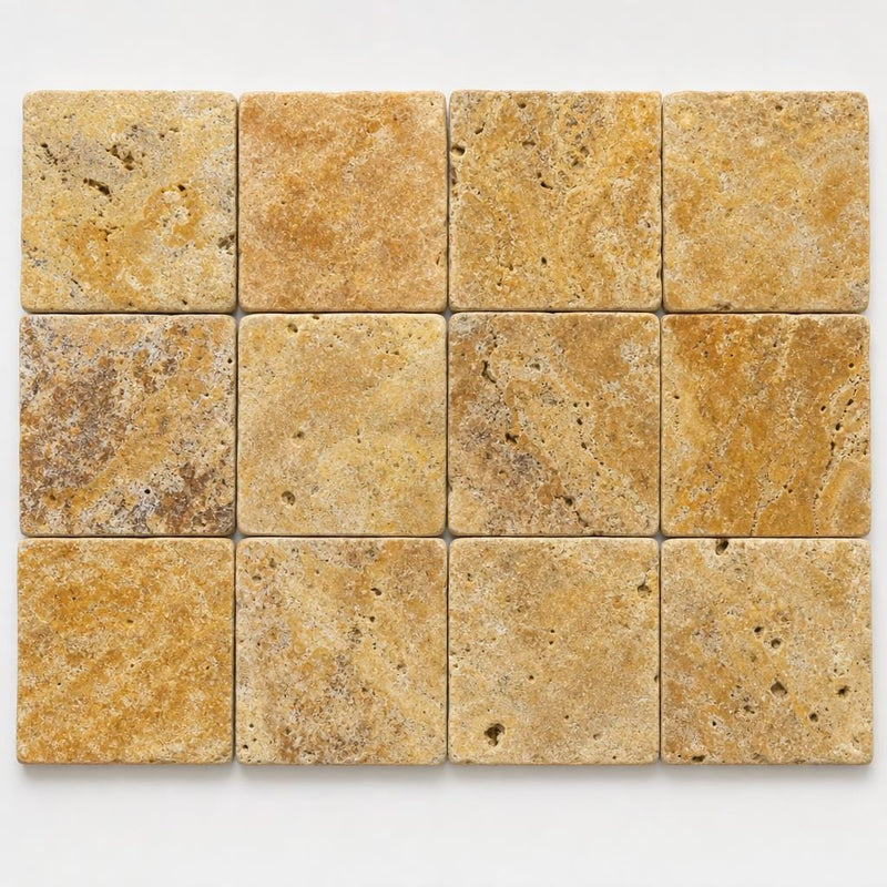 Gold Travertine Tile 4x4 Tumbled close-up