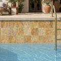 Gold Travertine Tile 4x4 Tumbled — Swimming Pool waterline