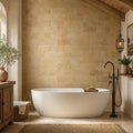 Gold Travertine Tile 4x8 Tumbled — Bathroom wall