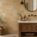 Gold Travertine Tile 6x12 Tumbled — Bathroom wall