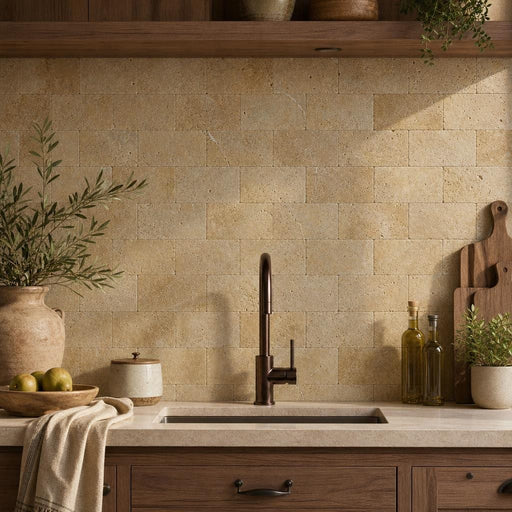 Gold Travertine Tile 6x12 Tumbled — Kitchen backsplash