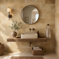 Gold Travertine Tile 6x12 Tumbled — Powder Room wall