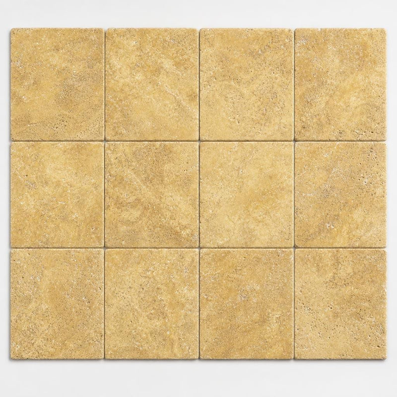 Gold Travertine Tile 6x6 Tumbled close-up
