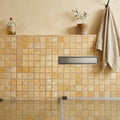 Gold Yellow 2x2 Square Tumbled Travertine Mosaic — Bathroom shower floor