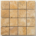 Gold Yellow 2x2 Square Tumbled Travertine Mosaic close-up