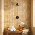 Gold Yellow 2x2 Square Tumbled Travertine Mosaic — Spa spa interior