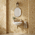 Gold / Yellow Gold Travertine 1x1 Split-faced (Hi-Low) Travertine Mosaic — Powder Room wall