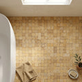Gold / Yellow Gold Travertine 1x1 Split-faced Travertine Mosaic — Bathroom floor