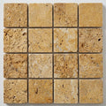 Gold / Yellow Gold Travertine 1x1 Split-faced Travertine Mosaic close-up