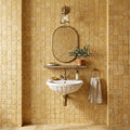 Gold / Yellow Gold Travertine 1x1 Split-faced Travertine Mosaic — Powder Room wall