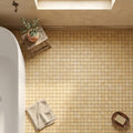 Gold / Yellow Gold Travertine 1x1 Tumbled Travertine Mosaic — Bathroom floor