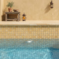 Gold / Yellow Gold Travertine 1x1 Tumbled Travertine Mosaic — Swimming Pool pool interior tiling
