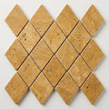 Gold / Yellow Gold Travertine 1x2 Tumbled Travertine Diamond / Rhomboid Mosaic close-up