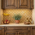 Gold / Yellow Gold Travertine 1x2 Tumbled Travertine Diamond / Rhomboid Mosaic — Kitchen backsplash