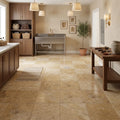 Gold / Yellow Gold Travertine 12x12 Filled & Honed Travertine Tile — Basement floor